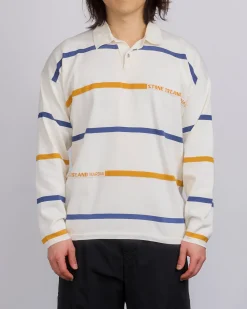 Clearance Stone Island Marnia Striped Longsleeve Polo Shirt Ivory