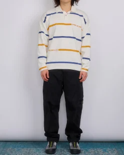 Clearance Stone Island Marnia Striped Longsleeve Polo Shirt Ivory