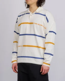 Clearance Stone Island Marnia Striped Longsleeve Polo Shirt Ivory