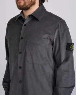 Clearance Stone Island Mirco Corduroy Button Shirt Charcoal