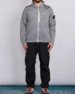 Clearance Stone Island Nylon Metal Econyl Zip Shirt Jacket Pearl Grey