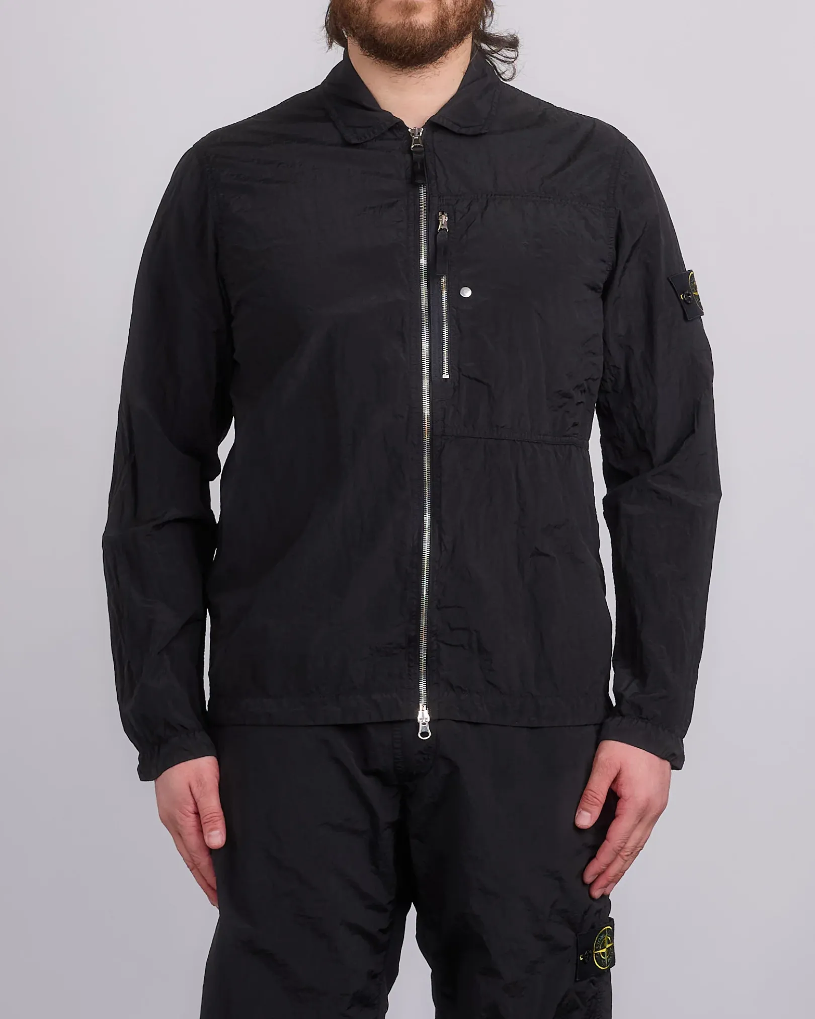 Discount Stone Island Nylon Metal Econyl Zip Shirt Jacket Black