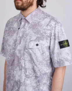 Sale Stone Island Pigment Print Tela Short sleeve Button Shirt Pearl Grey