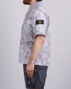 Sale Stone Island Pigment Print Tela Short sleeve Button Shirt Pearl Grey