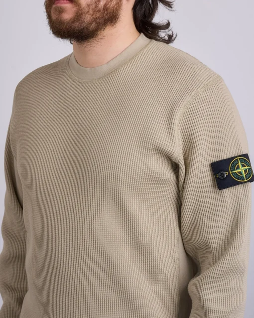 Hot Stone Island Waffle Fleece Crewneck Desert