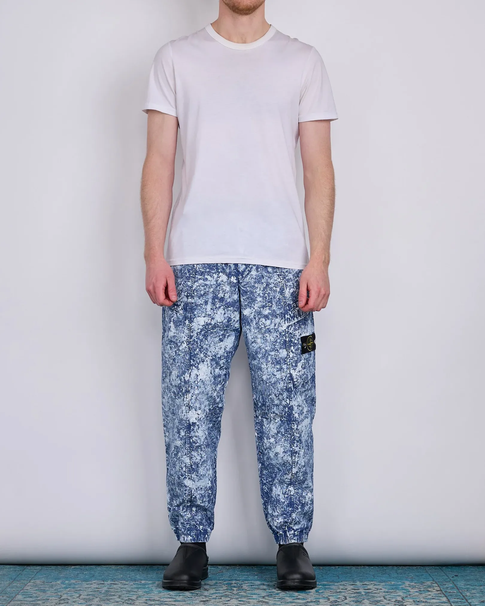 Online Stone Island White Pigment Print Belted Pant Blue Marine