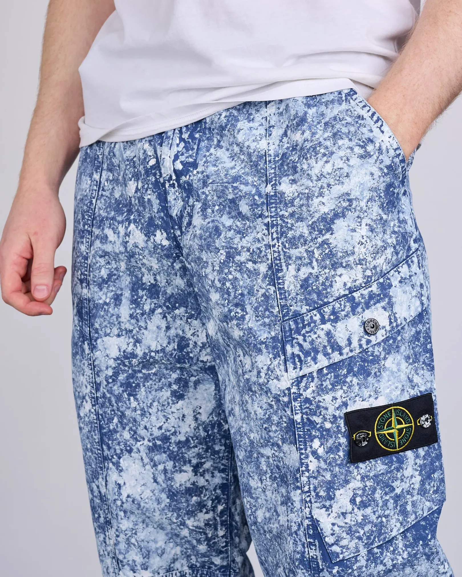Online Stone Island White Pigment Print Belted Pant Blue Marine