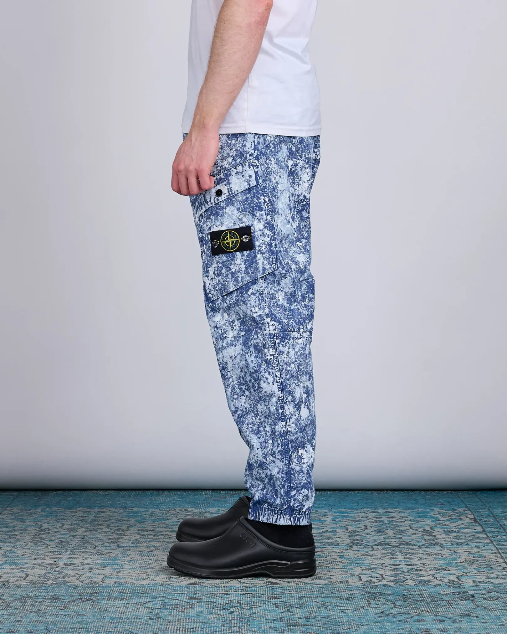 Online Stone Island White Pigment Print Belted Pant Blue Marine
