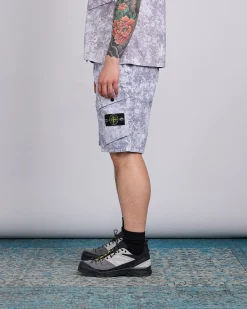 Outlet Stone Island White Pigment Print Belted Short Pearl Grey