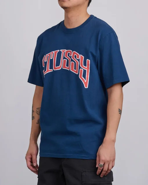 Hot Stussy Arched Pigment Dyed T-Shirt Navy