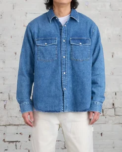 Fashion Stussy Boxy Western Snap Shirt Light Denim