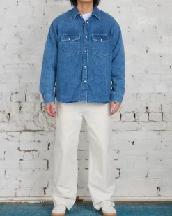 Fashion Stussy Boxy Western Snap Shirt Light Denim