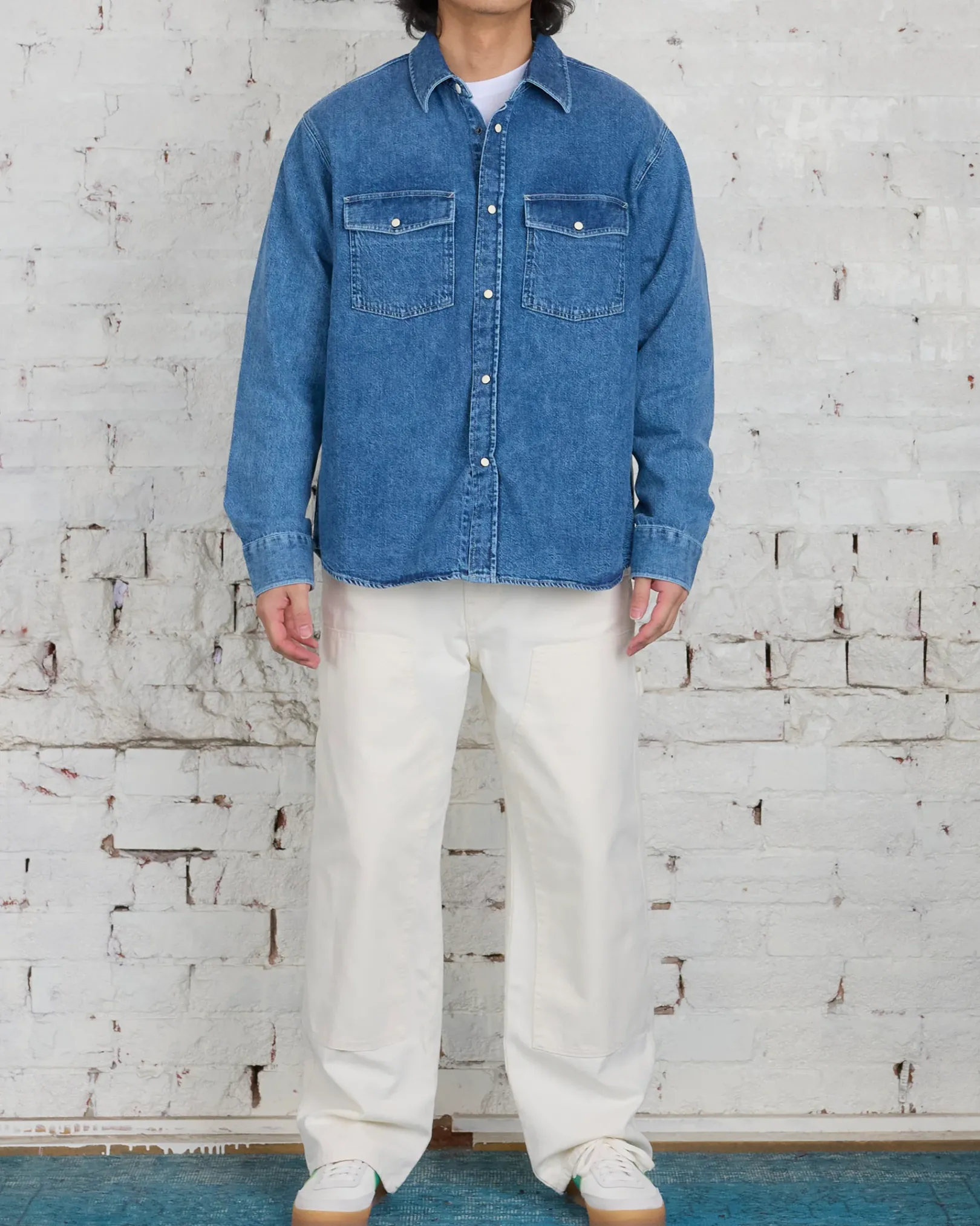 Fashion Stussy Boxy Western Snap Shirt Light Denim
