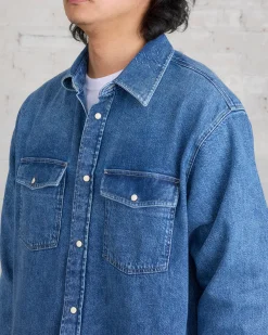 Fashion Stussy Boxy Western Snap Shirt Light Denim