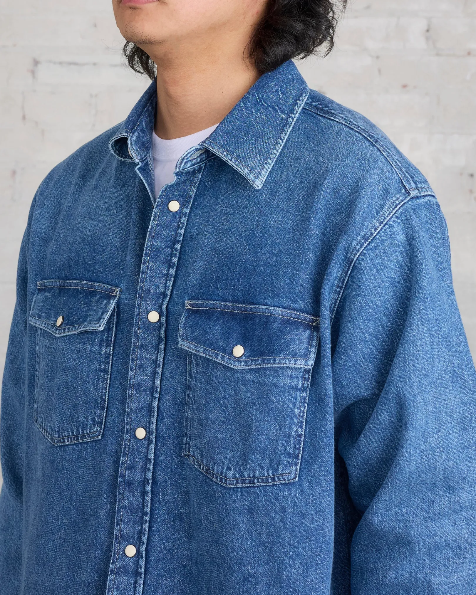 Fashion Stussy Boxy Western Snap Shirt Light Denim