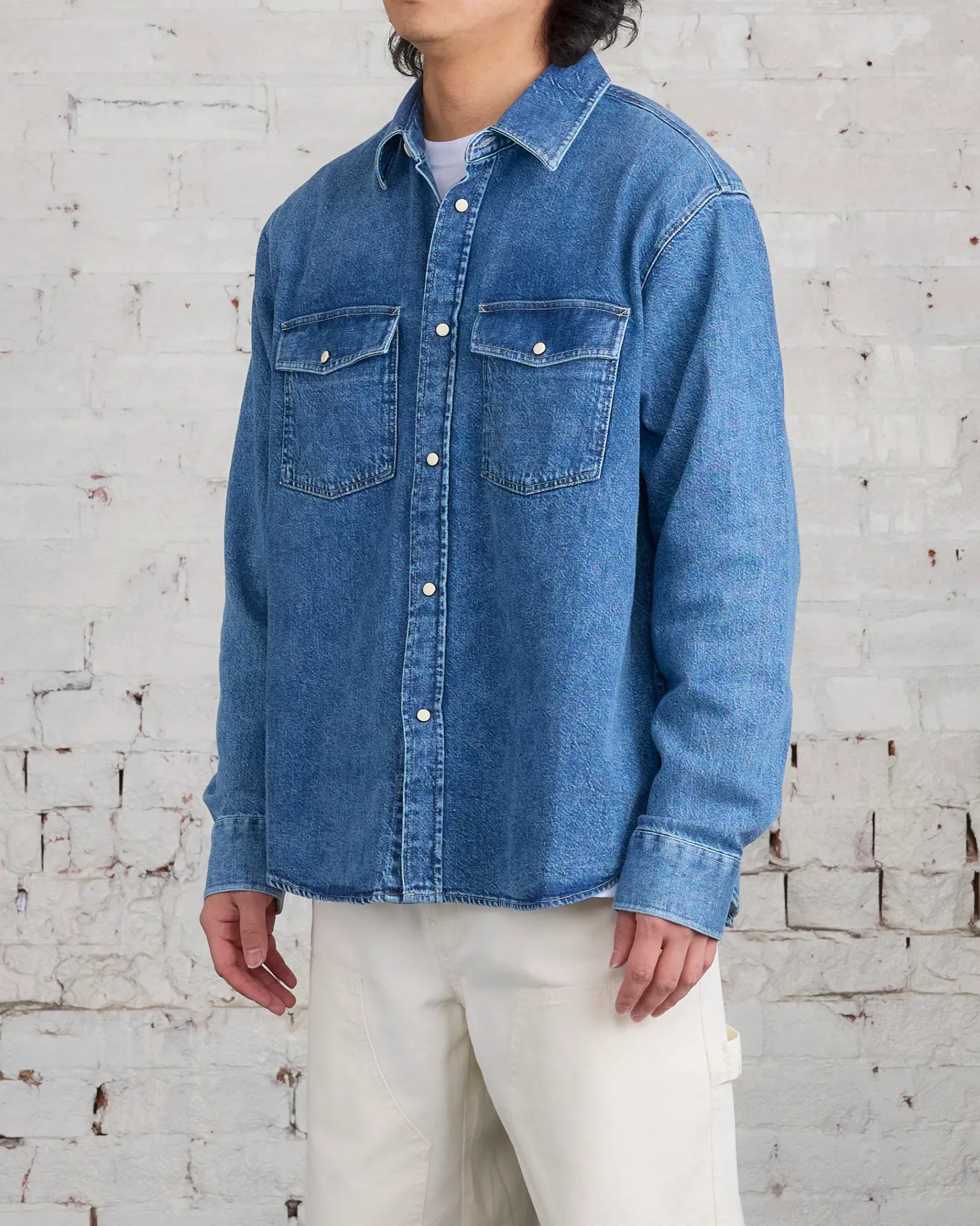 Fashion Stussy Boxy Western Snap Shirt Light Denim