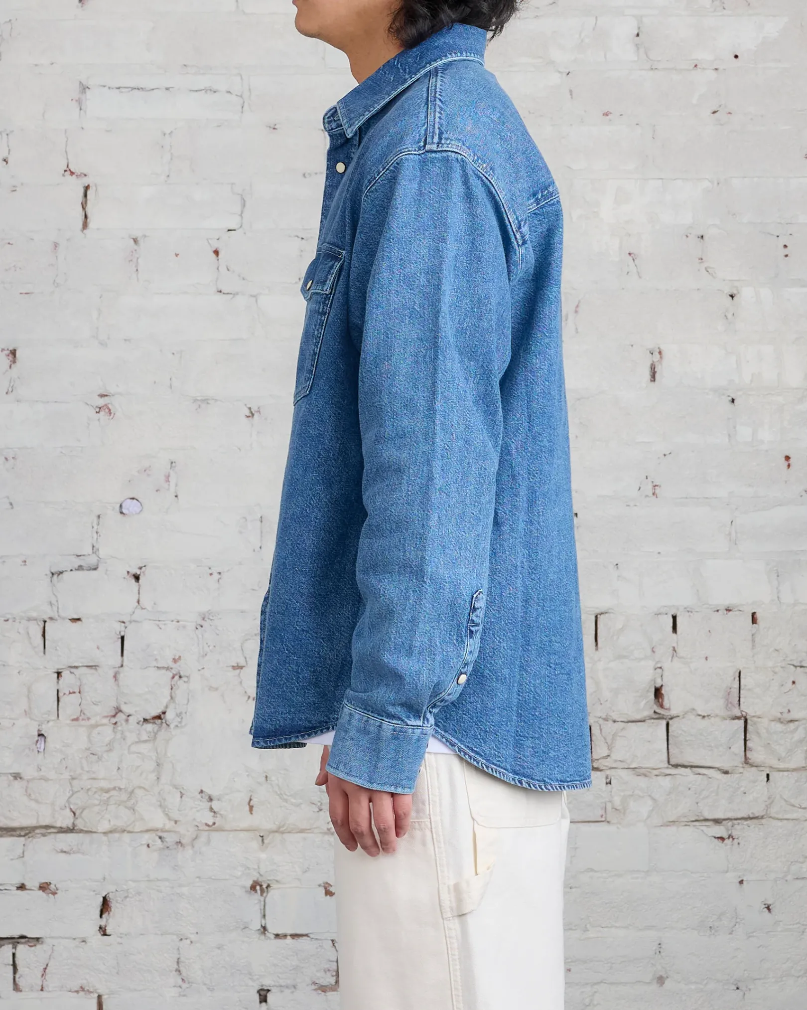 Fashion Stussy Boxy Western Snap Shirt Light Denim