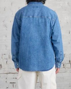 Fashion Stussy Boxy Western Snap Shirt Light Denim