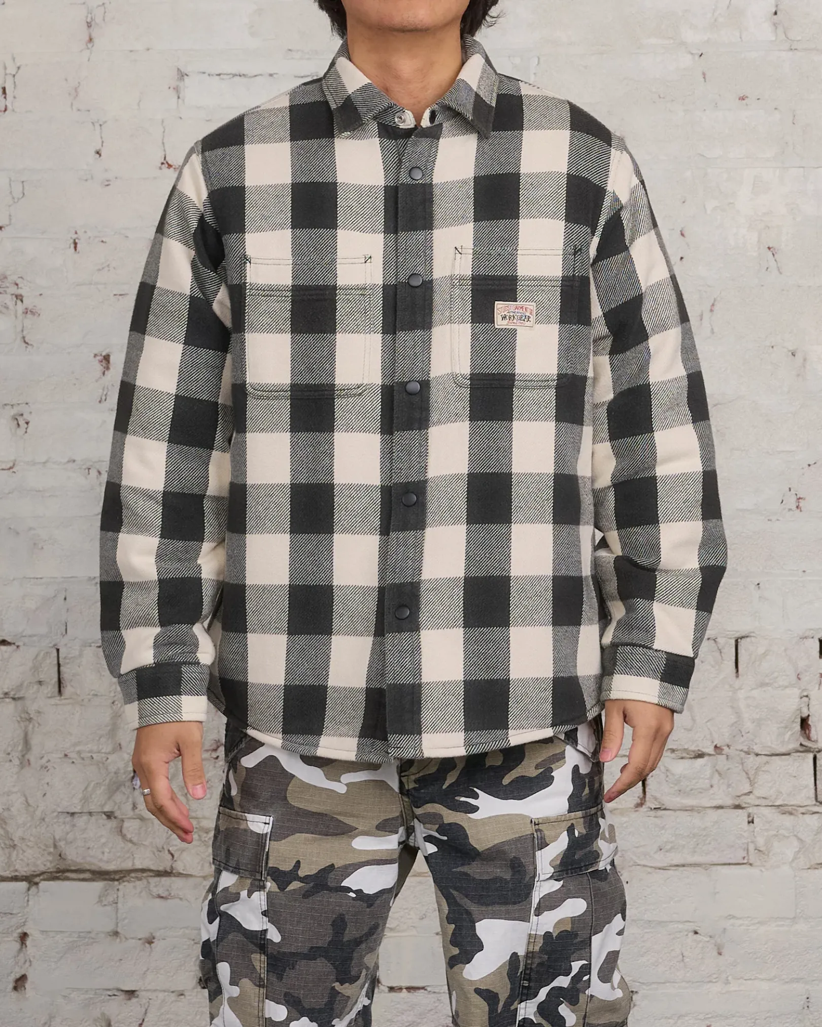 Sale Stussy Buffalo Plaid Button Shirt Bone