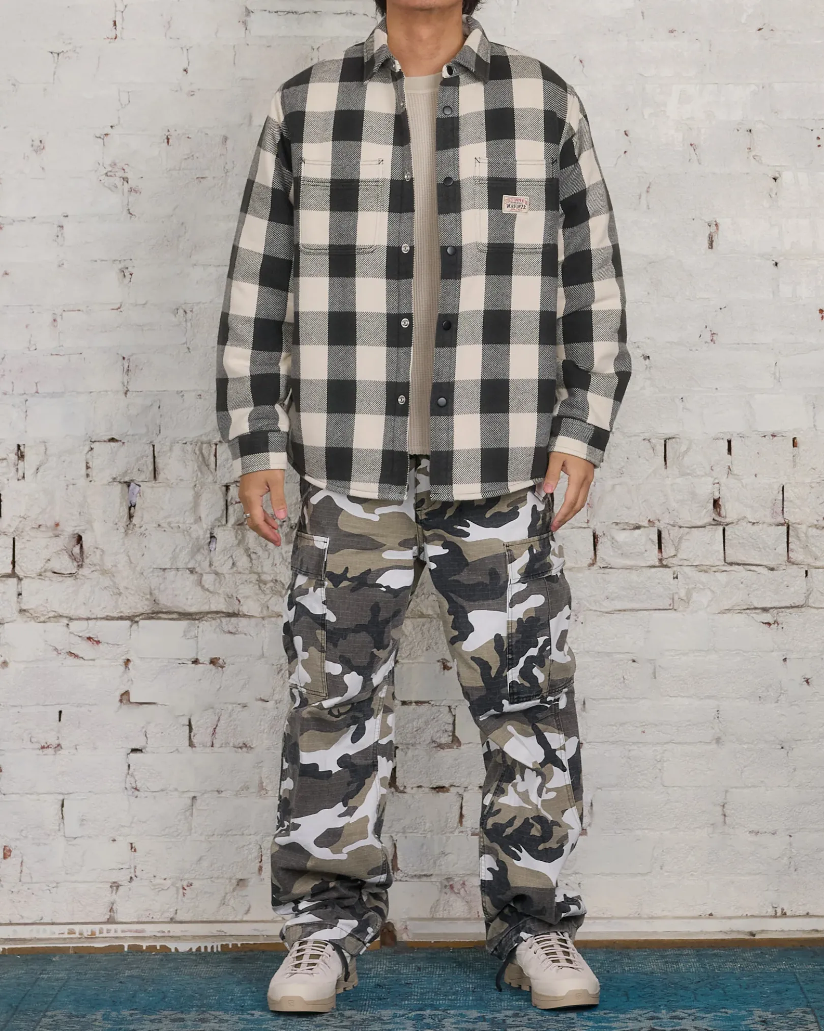 Sale Stussy Buffalo Plaid Button Shirt Bone