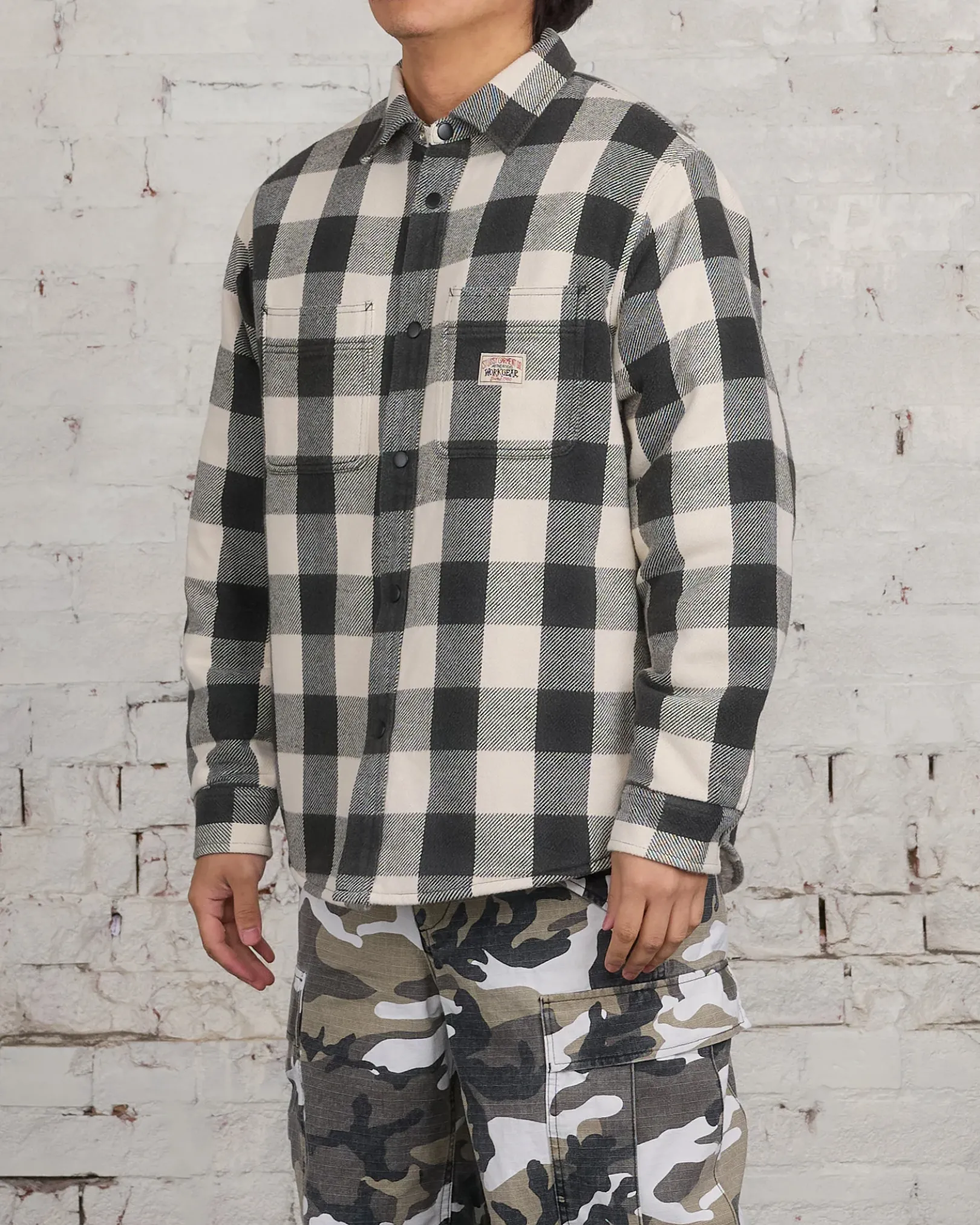 Sale Stussy Buffalo Plaid Button Shirt Bone