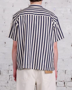 Best Stussy Flat Bottom Striped SS Button Shirt Navy