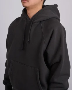 Outlet Stussy Fleece Raglan Hooded Sweatshirt Washed Black