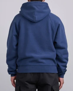 Outlet Stussy Fleece Raglan Hooded Sweatshirt Navy