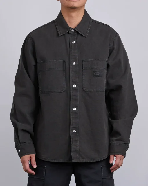 Discount Stussy Heavy Washed Canvas Shirt Jacket Black