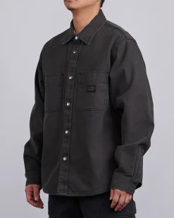 Discount Stussy Heavy Washed Canvas Shirt Jacket Black