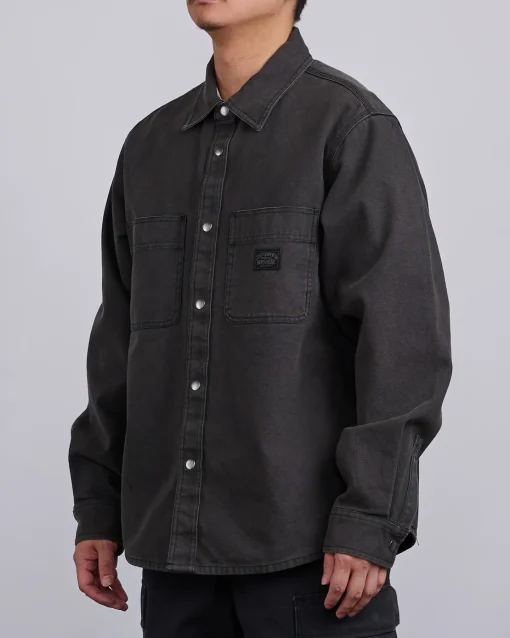 Discount Stussy Heavy Washed Canvas Shirt Jacket Black