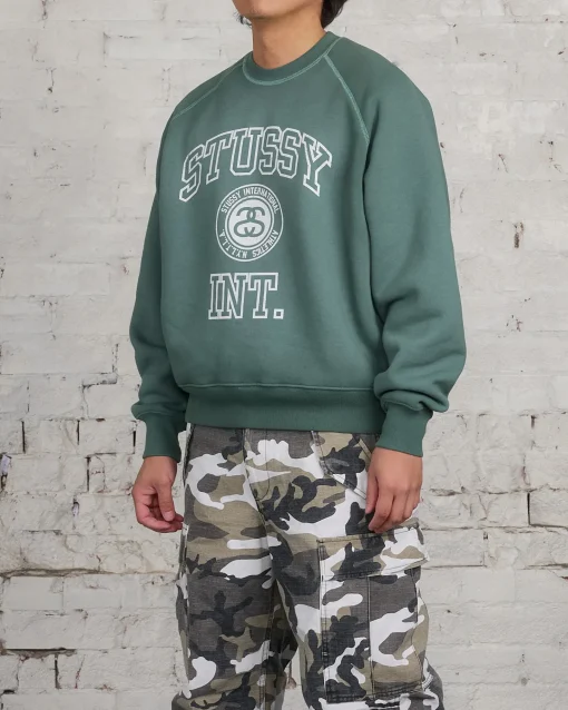 Online Stussy Overlock Varsity Raglan Crewneck Pine