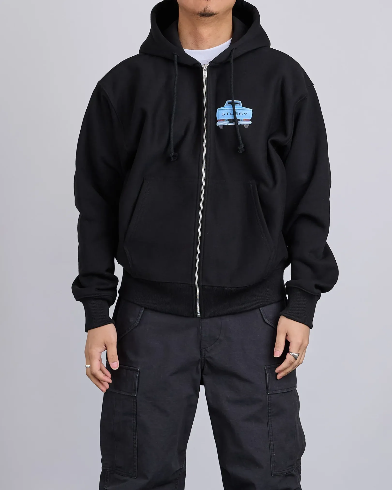 Fashion Stussy Pick-Up Hooded Zip Sweatshirt Black