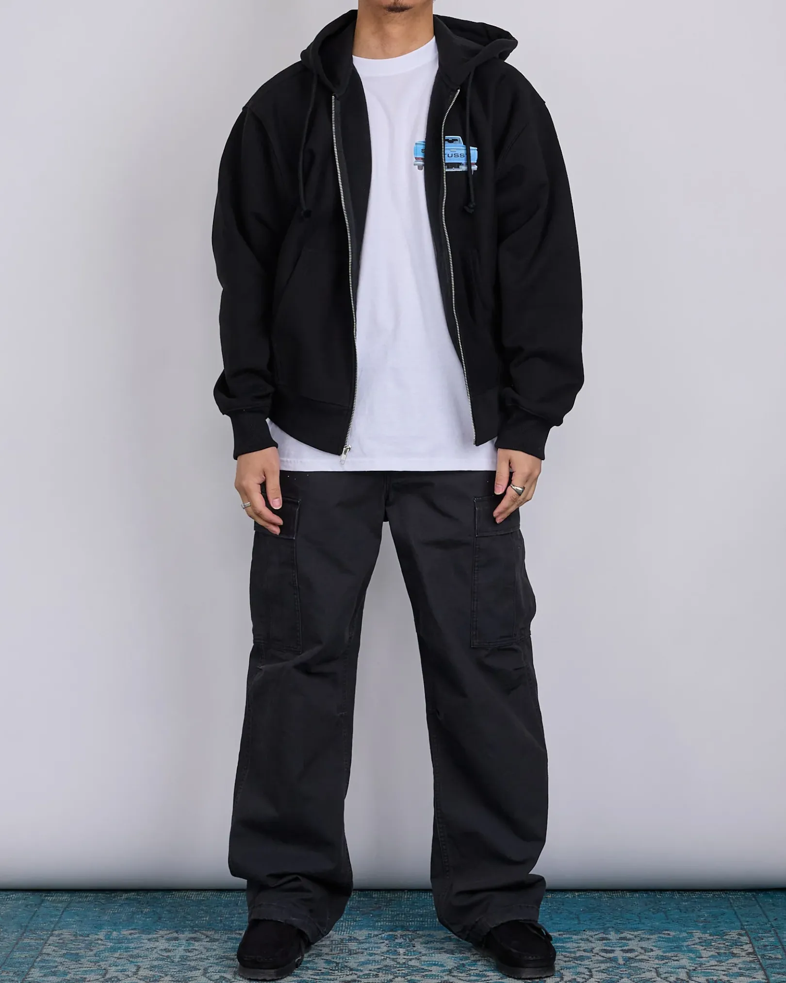 Fashion Stussy Pick-Up Hooded Zip Sweatshirt Black