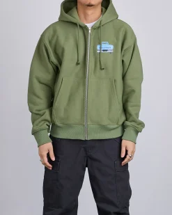 Sale Stussy Pick-Up Hooded Zip Sweatshirt Olive