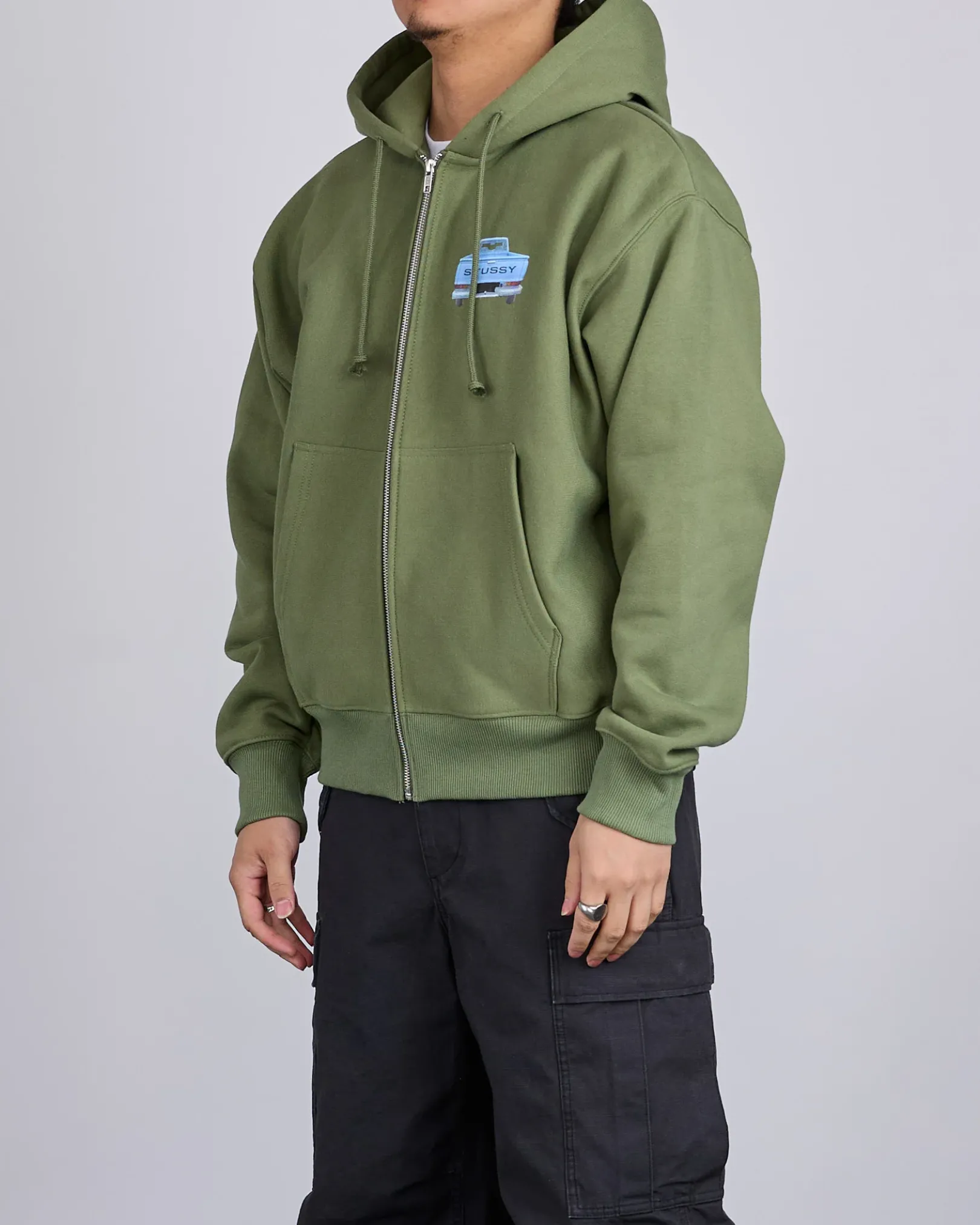 Sale Stussy Pick-Up Hooded Zip Sweatshirt Olive