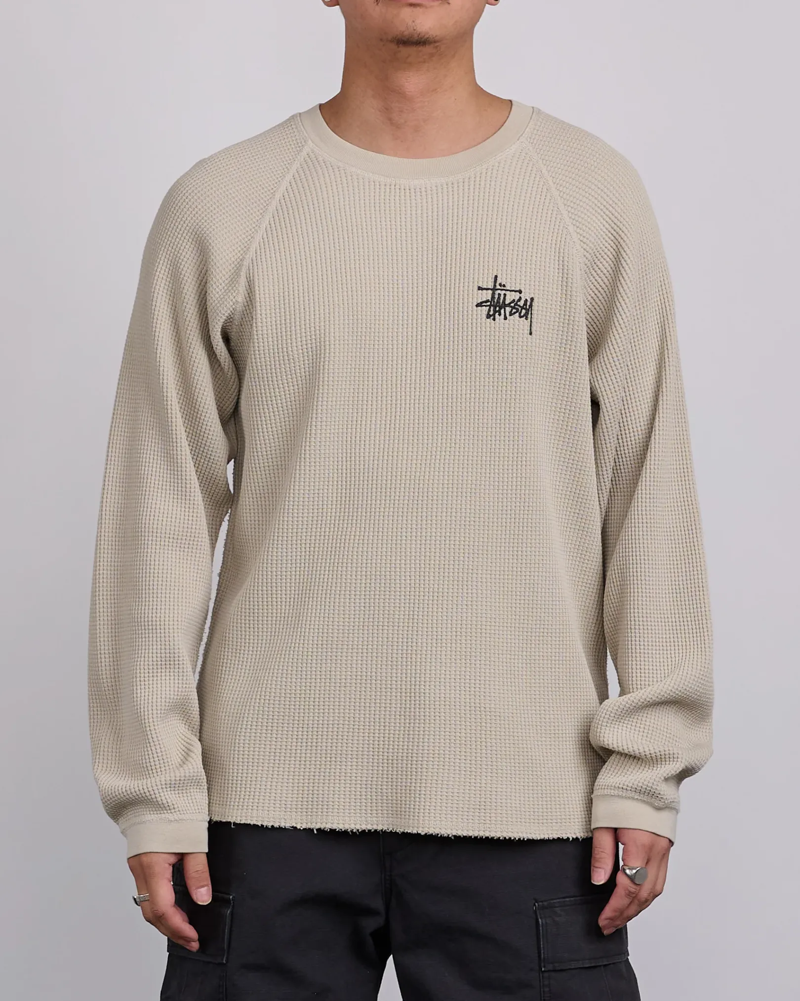 Hot Stussy Raglan Thermal Basic Stock Crewneck Bone