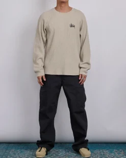 Hot Stussy Raglan Thermal Basic Stock Crewneck Bone