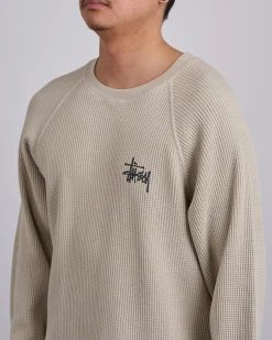Hot Stussy Raglan Thermal Basic Stock Crewneck Bone