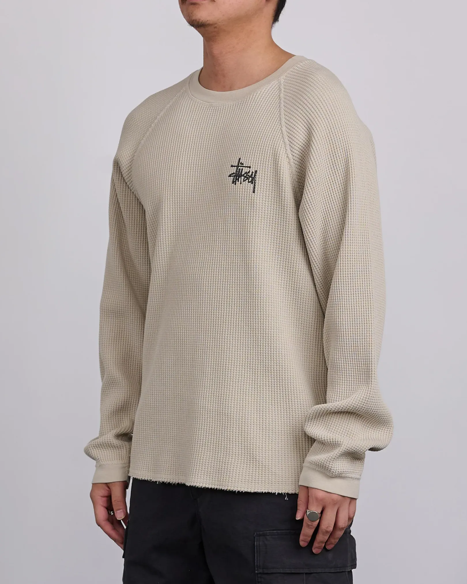 Hot Stussy Raglan Thermal Basic Stock Crewneck Bone