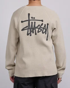 Hot Stussy Raglan Thermal Basic Stock Crewneck Bone