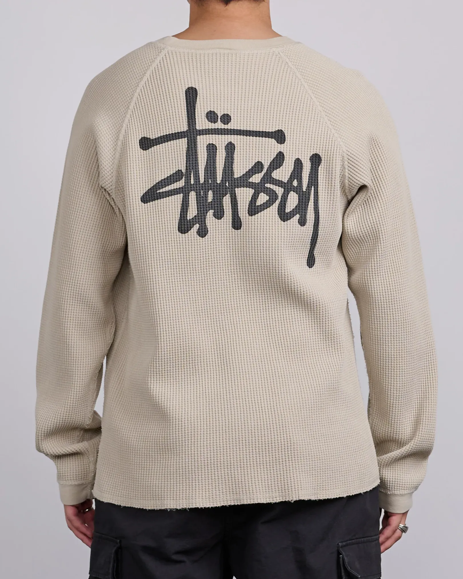 Hot Stussy Raglan Thermal Basic Stock Crewneck Bone