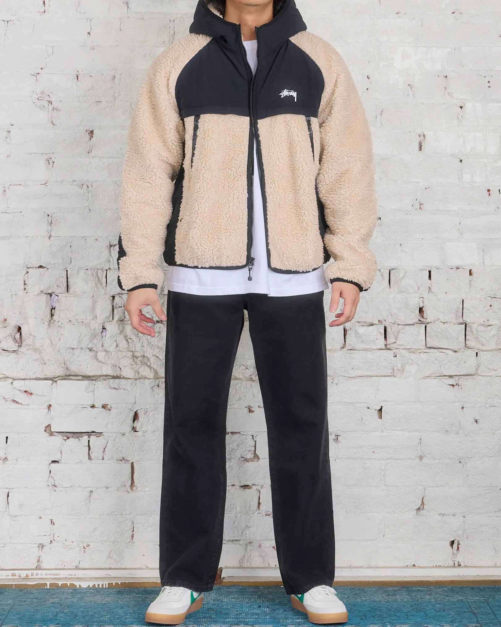 Hot Stussy Sherpa Paneled Hooded Jacket Beige