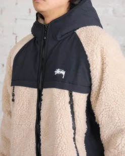 Hot Stussy Sherpa Paneled Hooded Jacket Beige