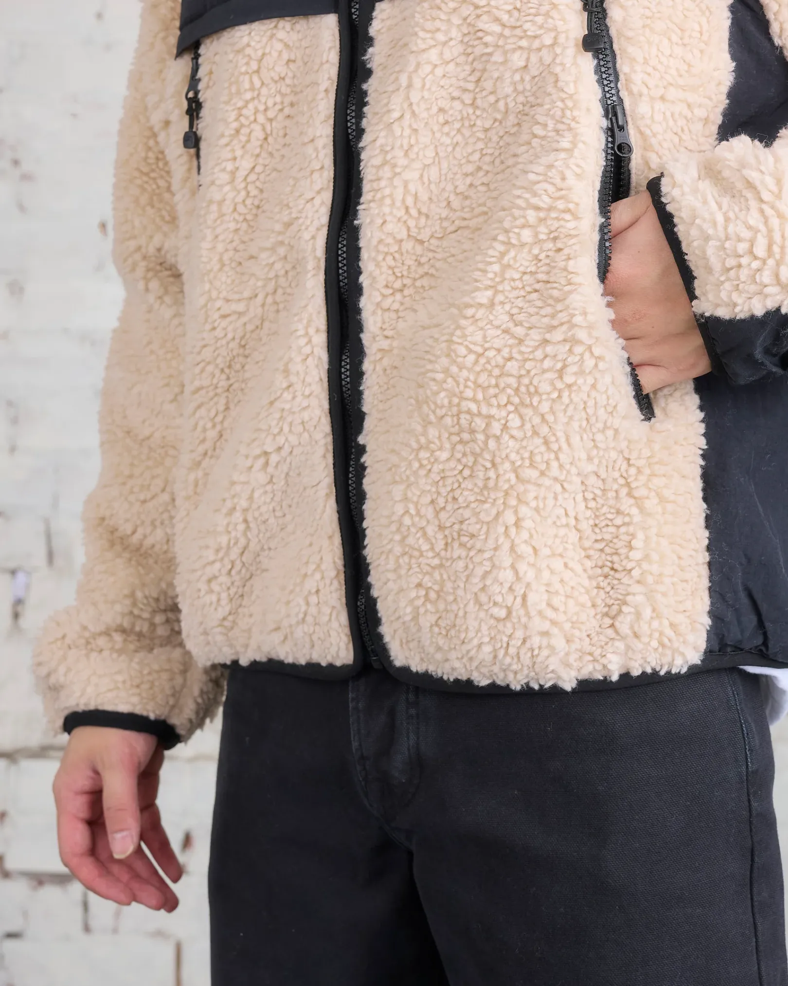 Hot Stussy Sherpa Paneled Hooded Jacket Beige