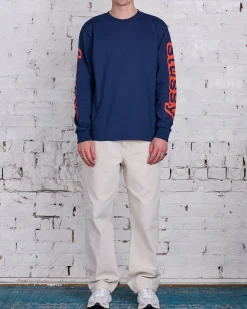 Discount Stussy Sideways LS T-Shirt Navy