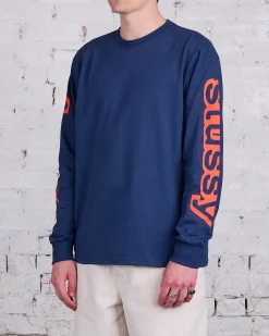 Discount Stussy Sideways LS T-Shirt Navy