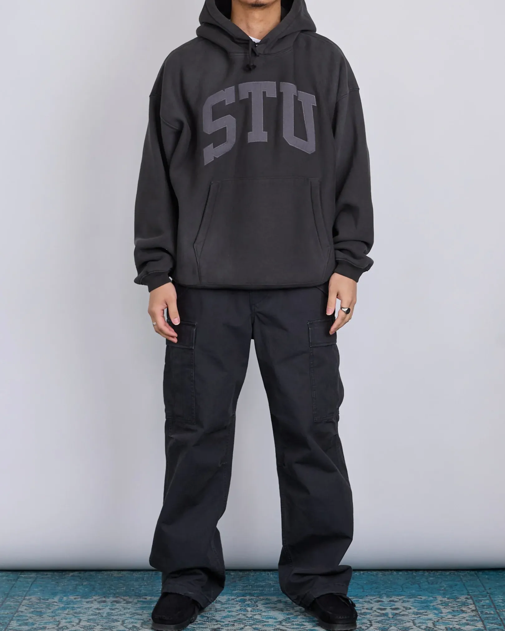 Best Stussy STU Applique Hooded Sweatshirt Black