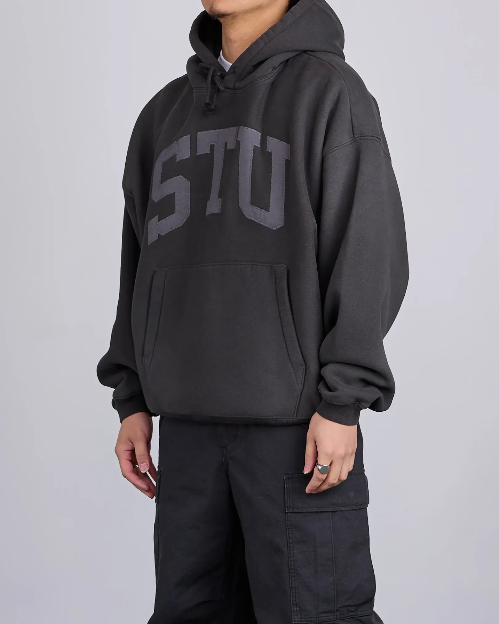 Best Stussy STU Applique Hooded Sweatshirt Black