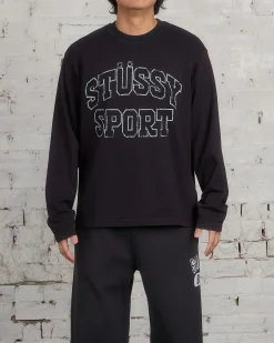 Online Stussy 2-Tone Cotton Mesh LS Crewneck Black